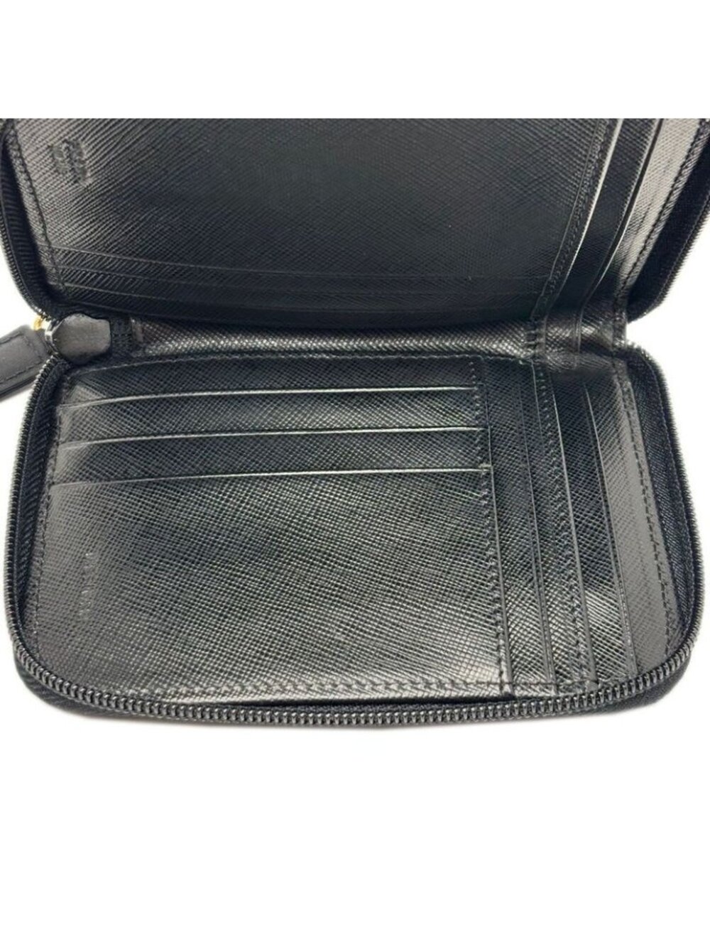 Prada Wallet Bifold Tessuto Nylon Leather Black Gold Zip Around - Picture 10 of 14